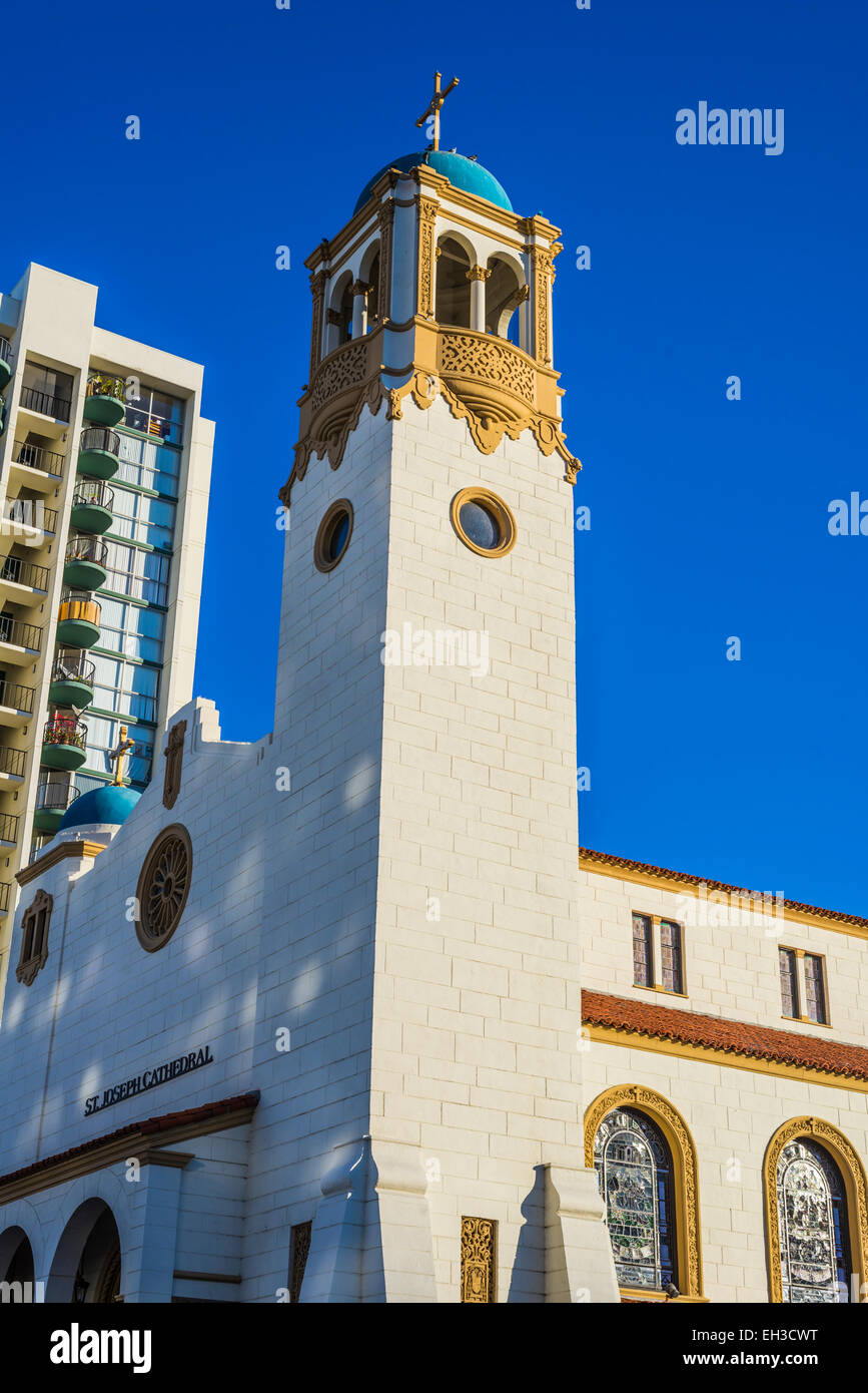 St. Joseph römisch-katholische Kathedrale. Das Hotel liegt im Zentrum von San Diego, California, United States. Stockfoto