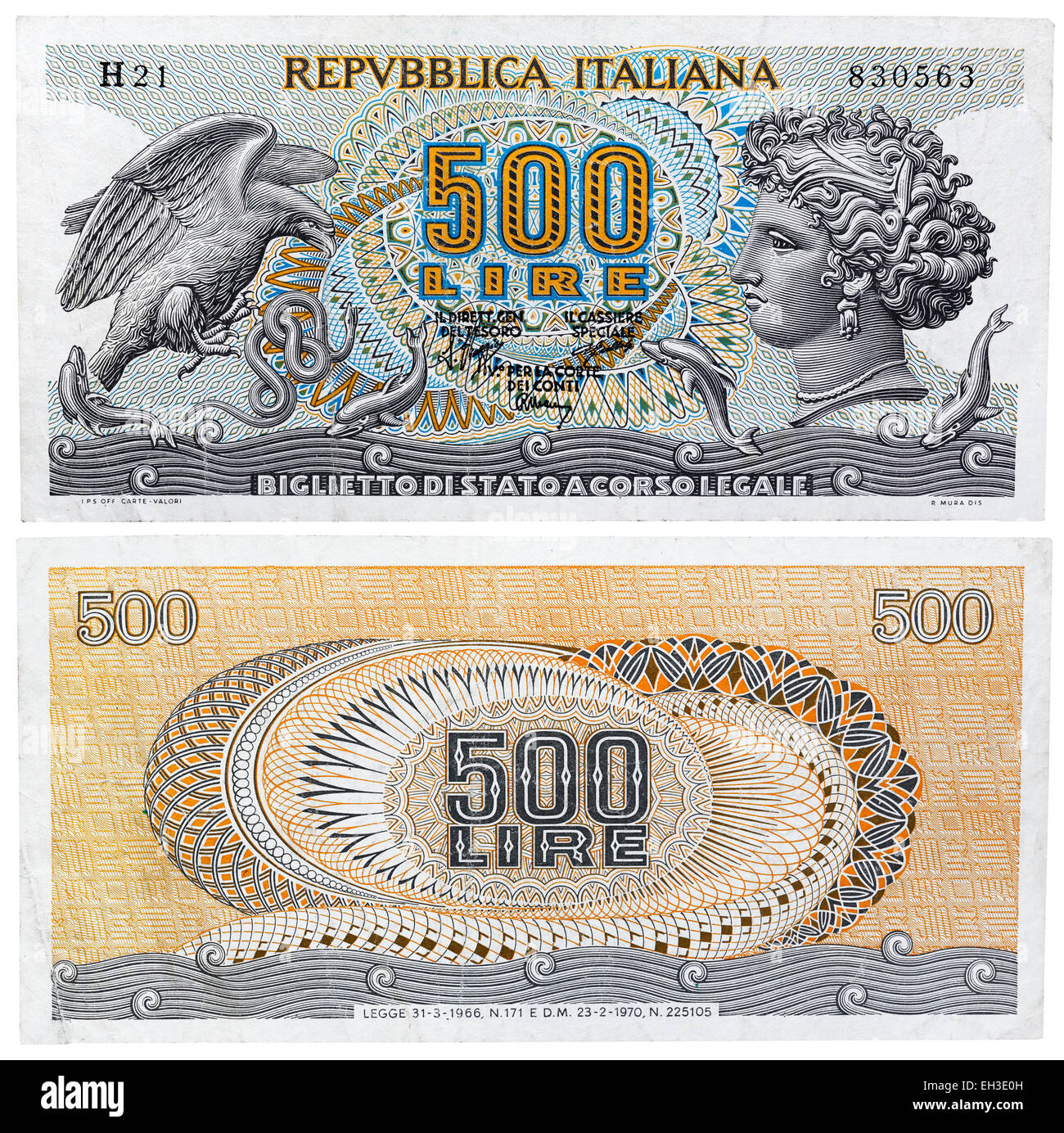 500 Lire Banknote, Italien, 1966 Stockfoto