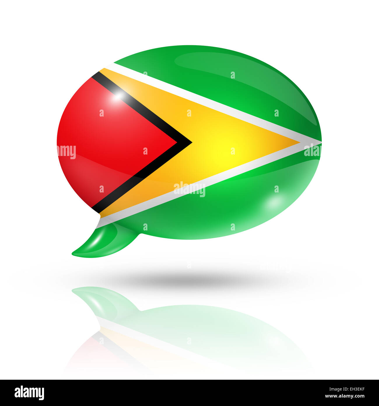 drei dimensionale Guyana-Flag in einer Rede Blase isoliert auf weiss mit Beschneidungspfad Stockfoto