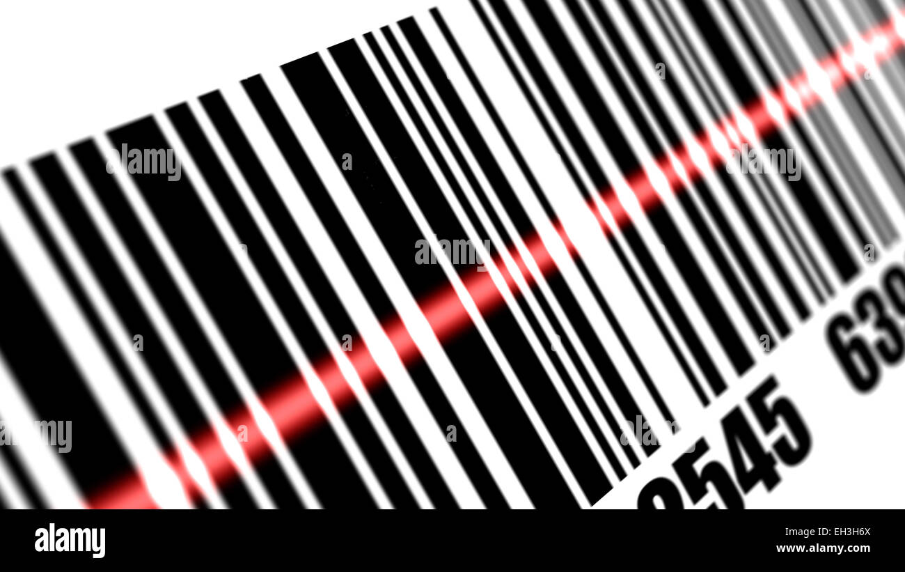 Scanner scannen von Barcodes auf mit weißem Hintergrund. Tiefe der Felder. Stockfoto