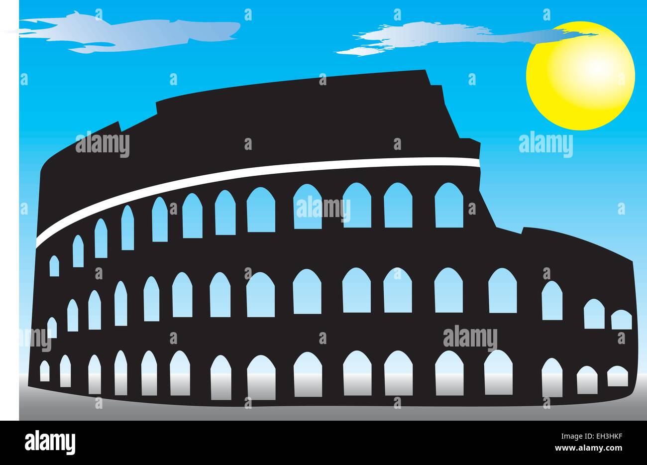 Kolosseum in Rom, Italien. Silhouette von Colloseum mit blauen Himmel und Sonne. Stock Vektor