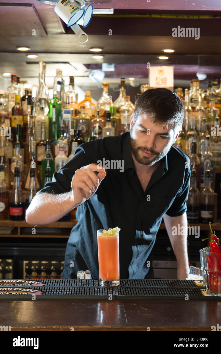 Ein männlicher Barkeeper, bar zart, Mixer macht ein fantastisches Cocktails in einem high-End-Restaurant / bar / öffentlichen Haus Stockfoto