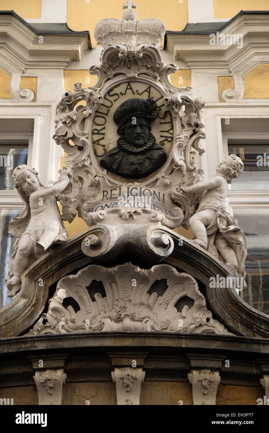 Hausdekoration in Graz Österreich im alten Teil der Stadt, am 10. Januar 2015. Stockfoto