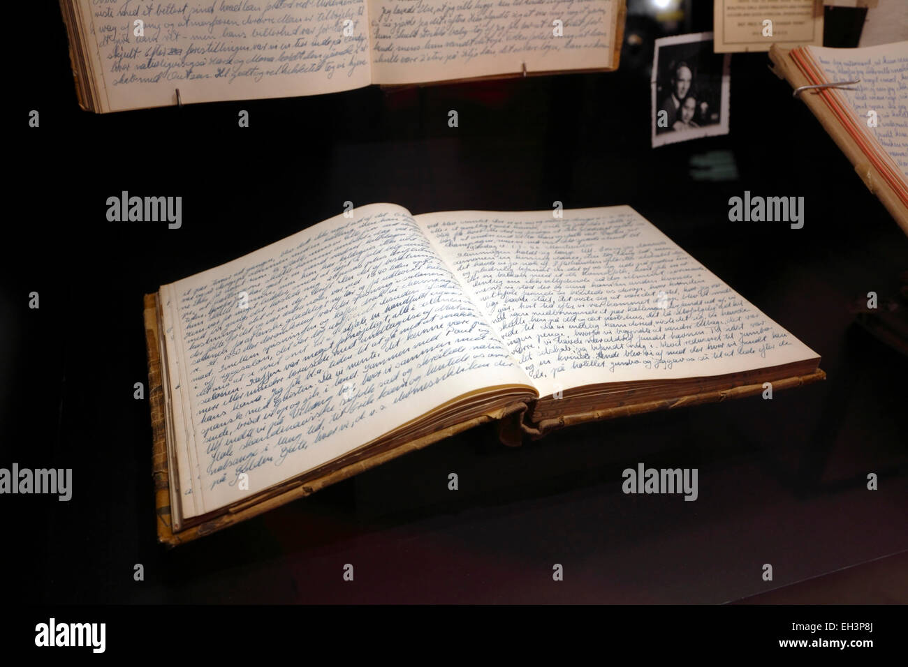 Tagebuch einer jungen dänischen Segler aus den 50er Jahren im dänischen Maritime Museum (M/S Museet for Søfart), Elsinore / Helsingør Dänemark Stockfoto