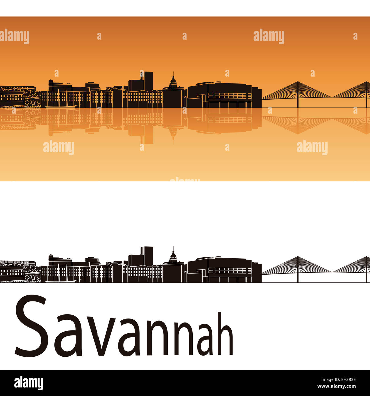 Skyline von Savannah in orange Stockfoto