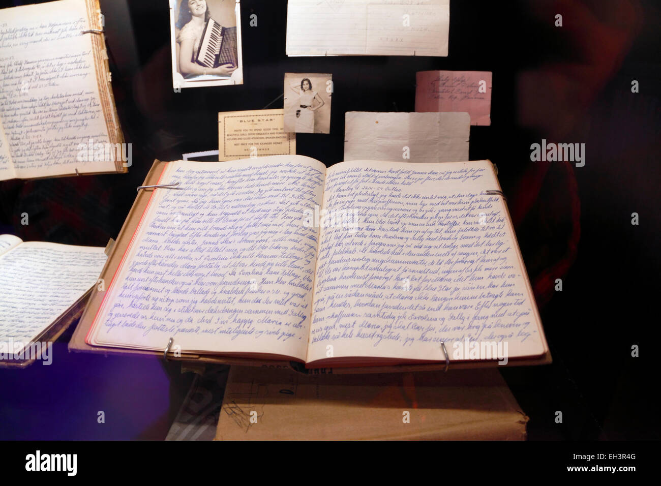 Tagebuch einer jungen dänischen Segler aus den 50er Jahren im dänischen Maritime Museum (M/S Museet for Søfart), Elsinore / Helsingør Dänemark Stockfoto