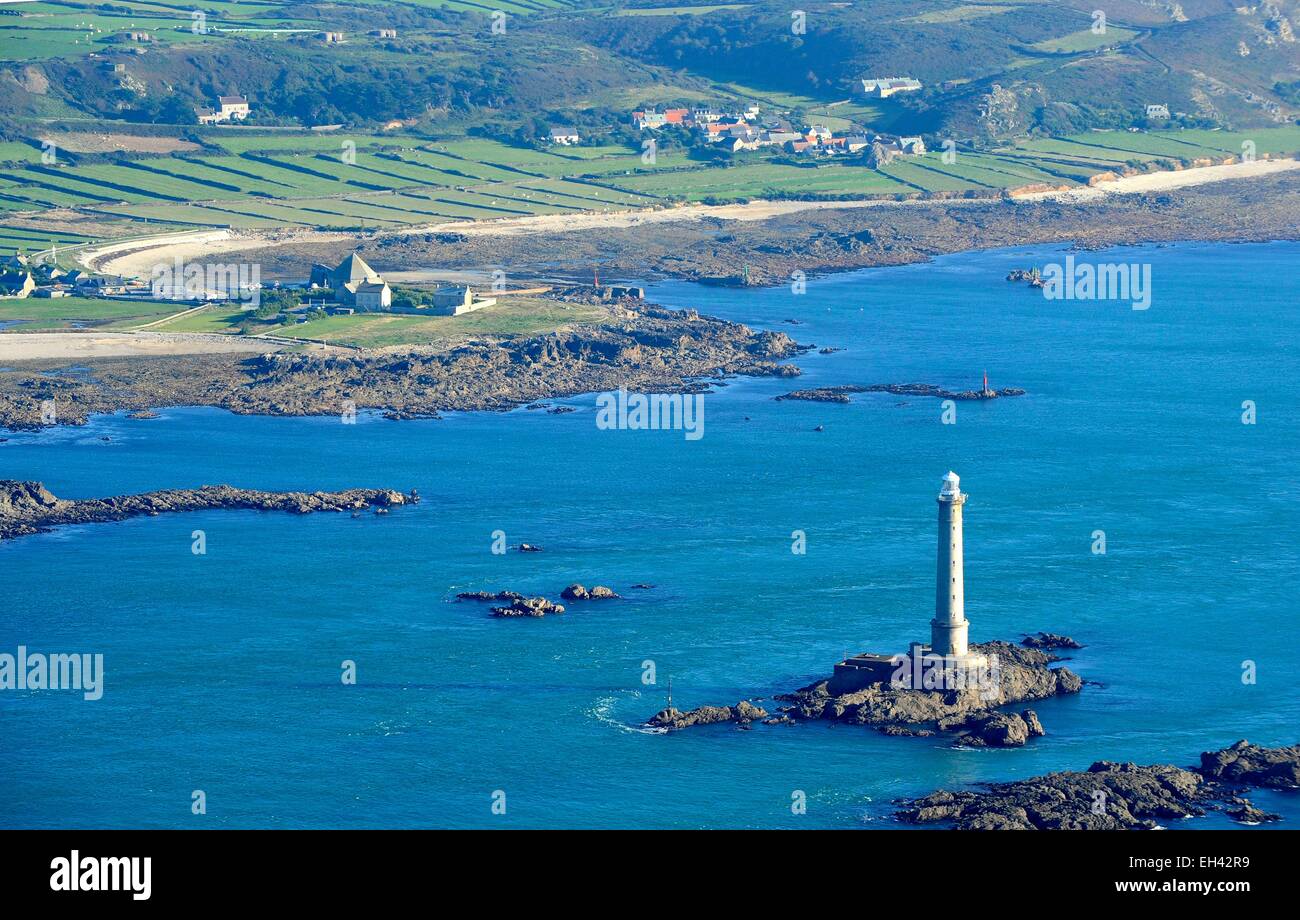 Frankreich, Manche, Cap De La Hague, Goury Leuchtturm auf der Cotentin-Halbinsel (Luftbild) Stockfoto