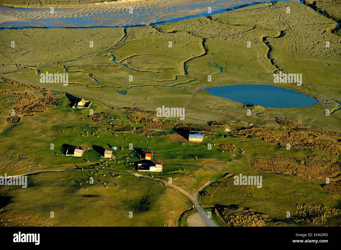 Frankreich, Manche, Halbinsel auf der Halbinsel, die Pointe d ' Agon und Siena, Pre gesalzen (Luftbild) Stockfoto