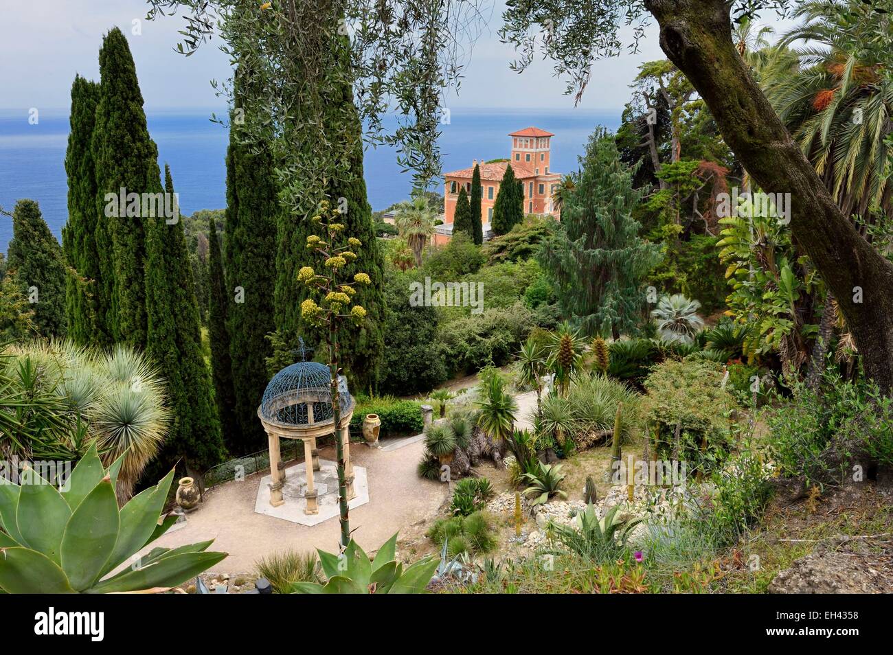 Italien, Ventimiglia, Cap Mortola in der Nähe von Menton in Frankreich, Villa Hanbury-Gärten (Giardini Botanici Hanbury) Stockfoto