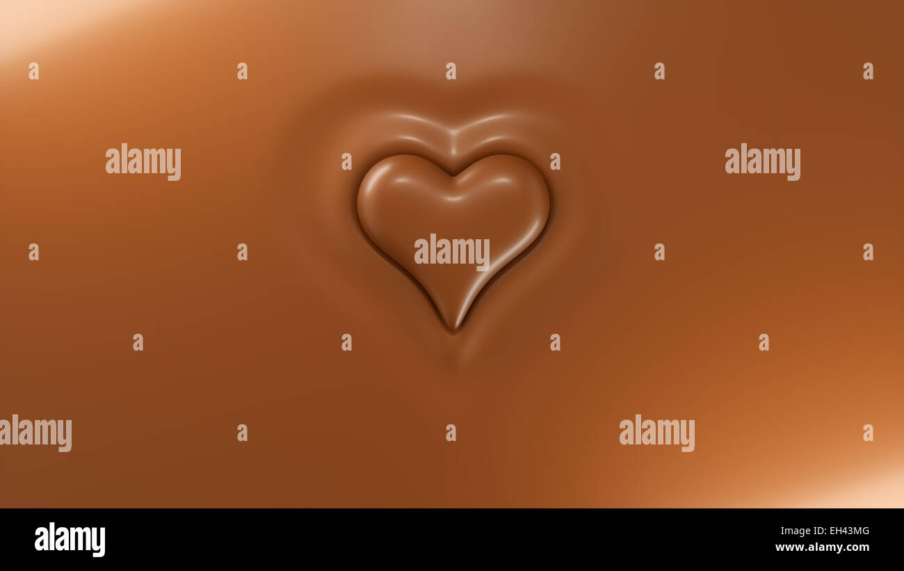 Süße Liebe: Herzform spritzt auf die heiße Schokolade Oberfläche Stockfoto