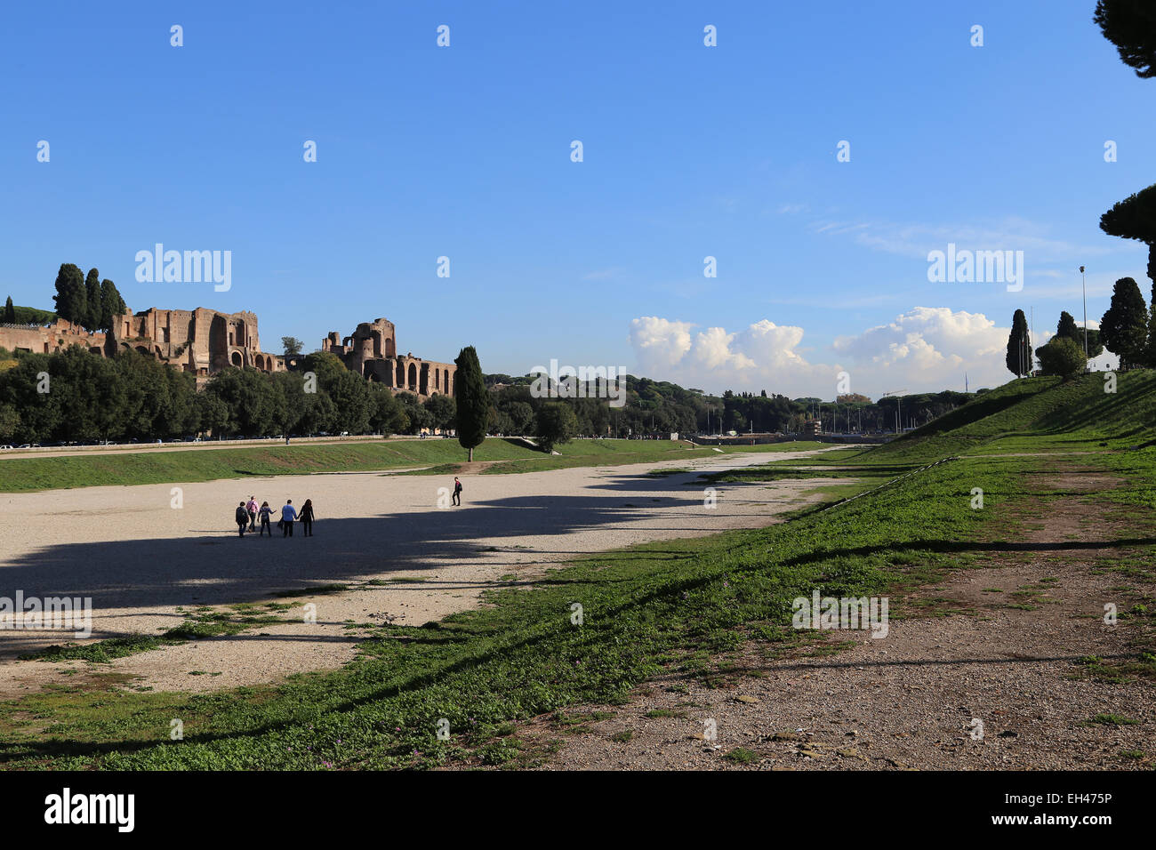 Italien. Rom. Circus Maximus. Antike römische Streitwagen-Rennen-Stadion. Ansicht. Die Ruinen. Stockfoto