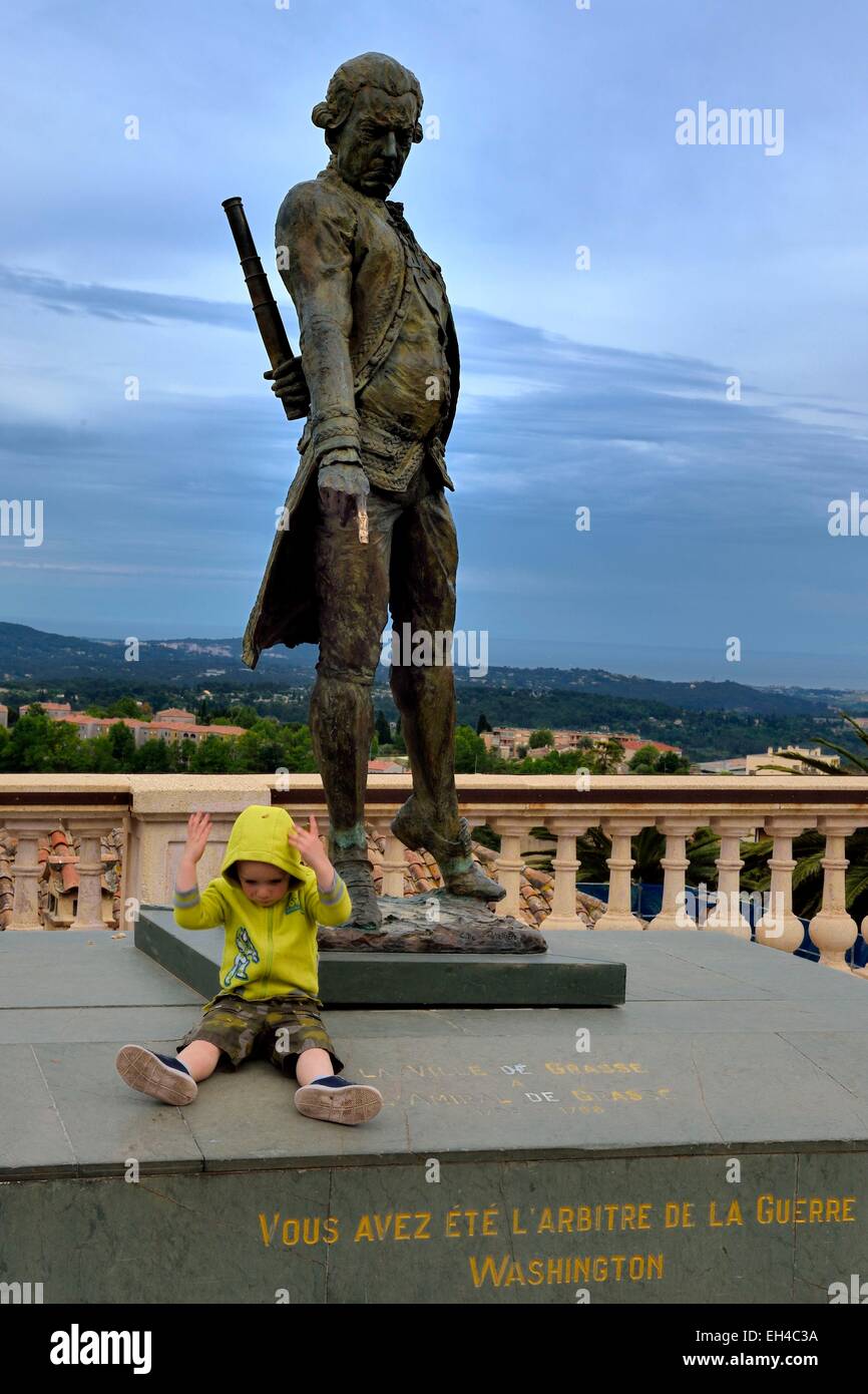 Frankreich, Alpes Maritimes, Grasse, Admiral de Grasse Statue (1722 – 1788) Stockfoto