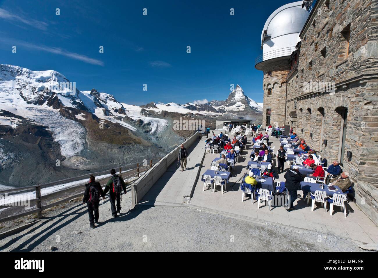 Schweizer Kanton Wallis, Zermatt, Hotel Kulmhotel Gornergrat ist das höchste Hotel Europas, 3089 m Höhe Stockfoto