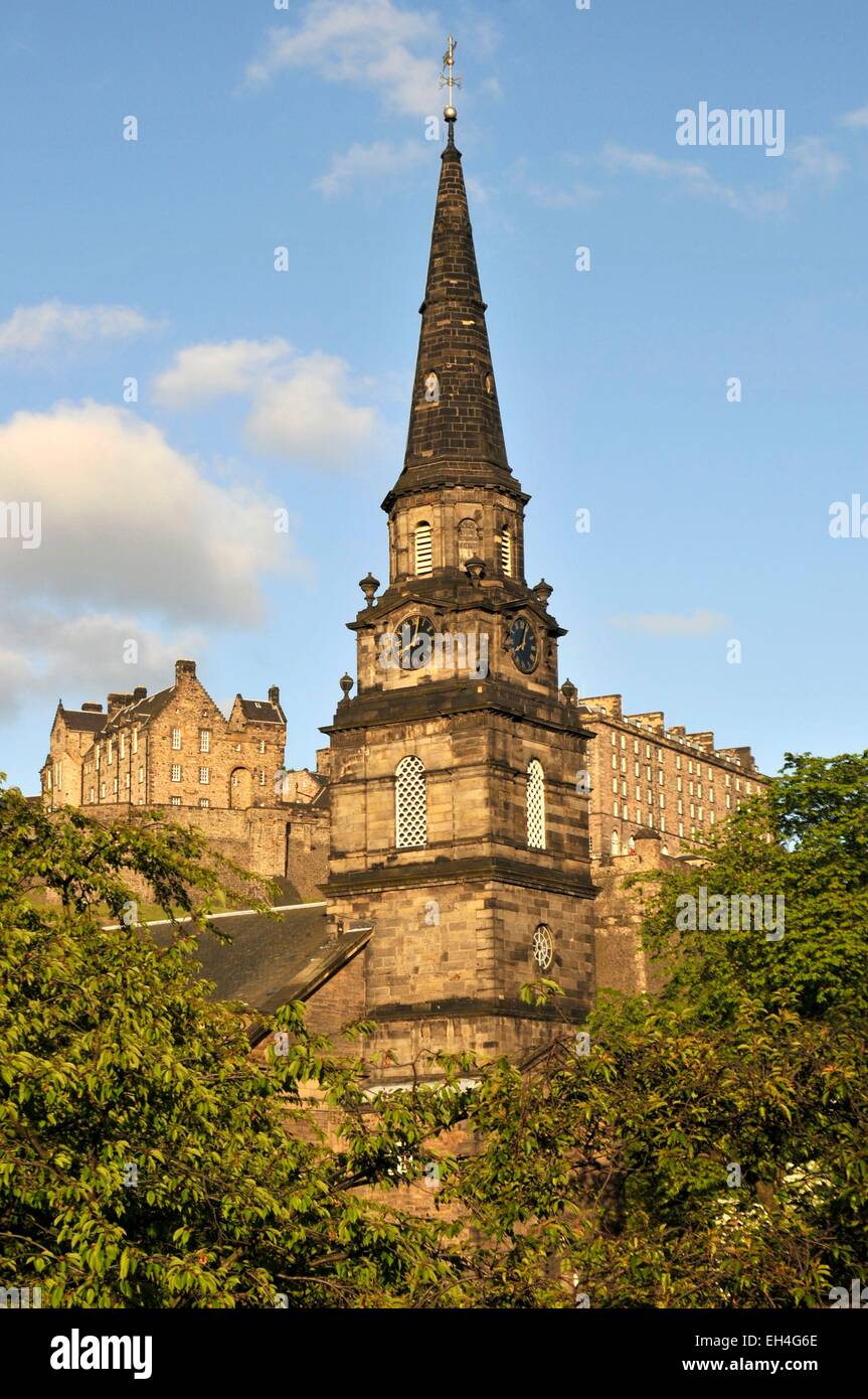 Großbritannien, Schottland, Edinburgh, als Weltkulturerbe der UNESCO, St Cuthberts Kirche Kirchturm aufgeführt Stockfoto