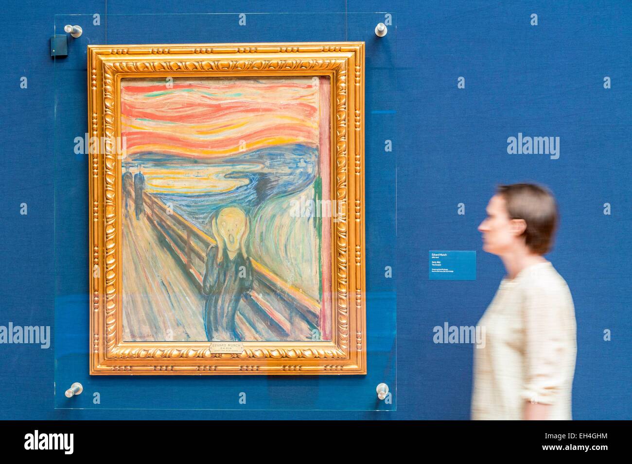 Norwegen, Oslo, National Gallery, 1880 gegründete Museum beherbergt die größte Sammlung norwegischer und internationaler Kunst des Landes, expressionistischen Gemälde mit dem Titel der Schrei (eine der vier Versionen des Werkes) des norwegischen Künstlers Edvard Munch Stockfoto