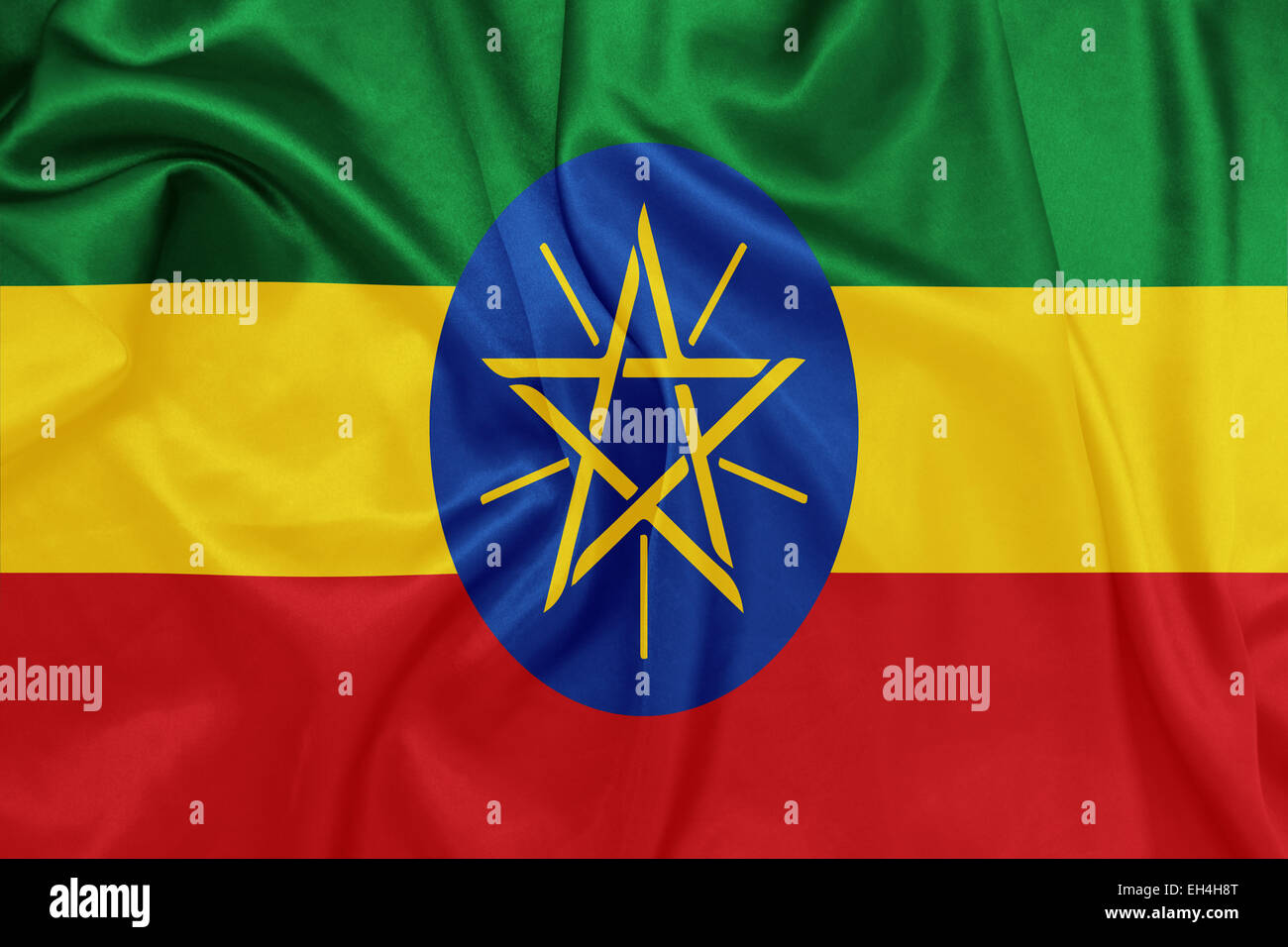 Äthiopien - winken Nationalflagge auf Seide Textur Stockfoto