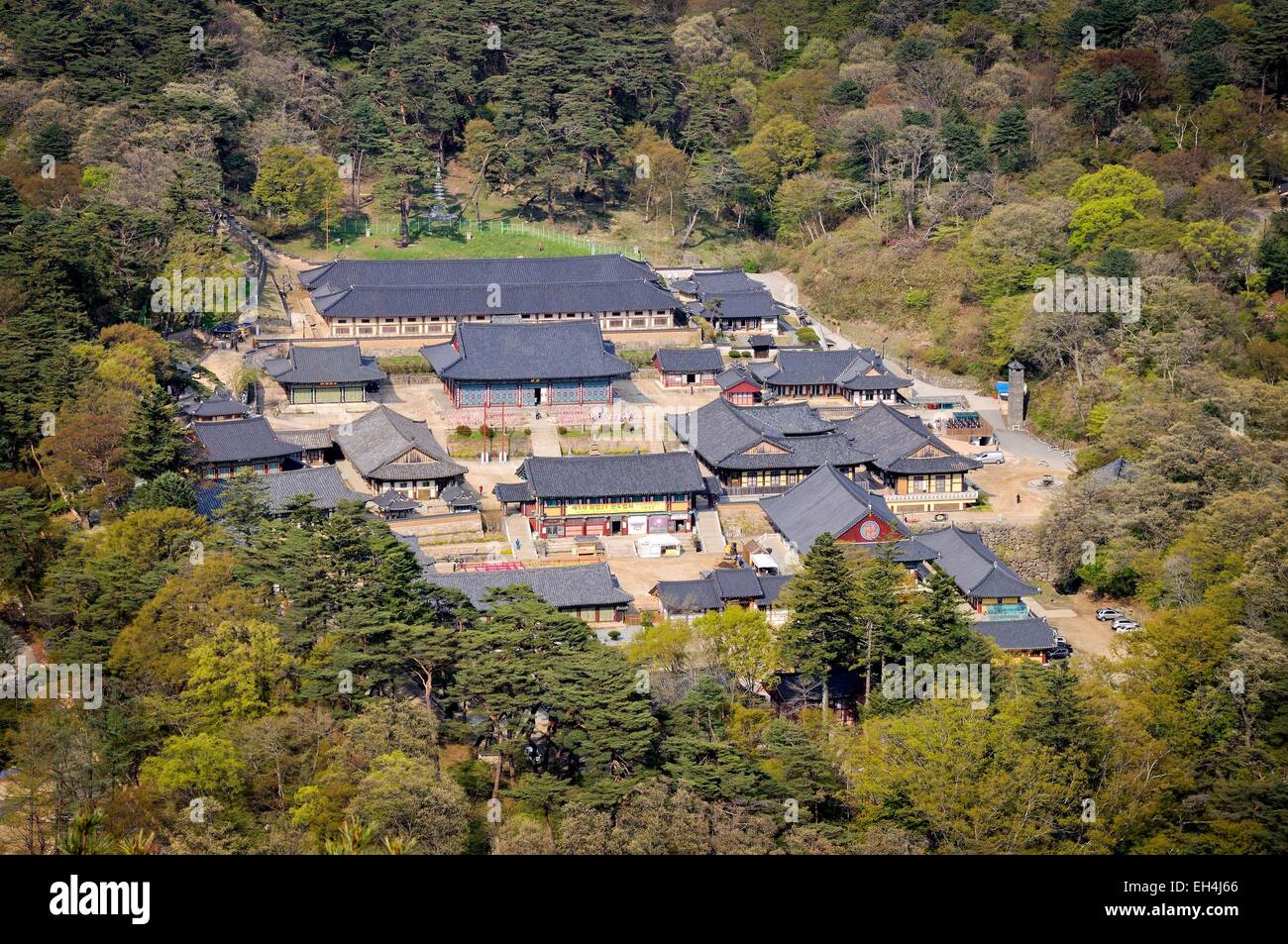 Südkorea, South Gyeongsang Provinz (Gyeongsangnam-Do), Gayasan, Gesamtansicht der buddhistische Tempel von Haeinsa als Weltkulturerbe der UNESCO aufgeführt Stockfoto