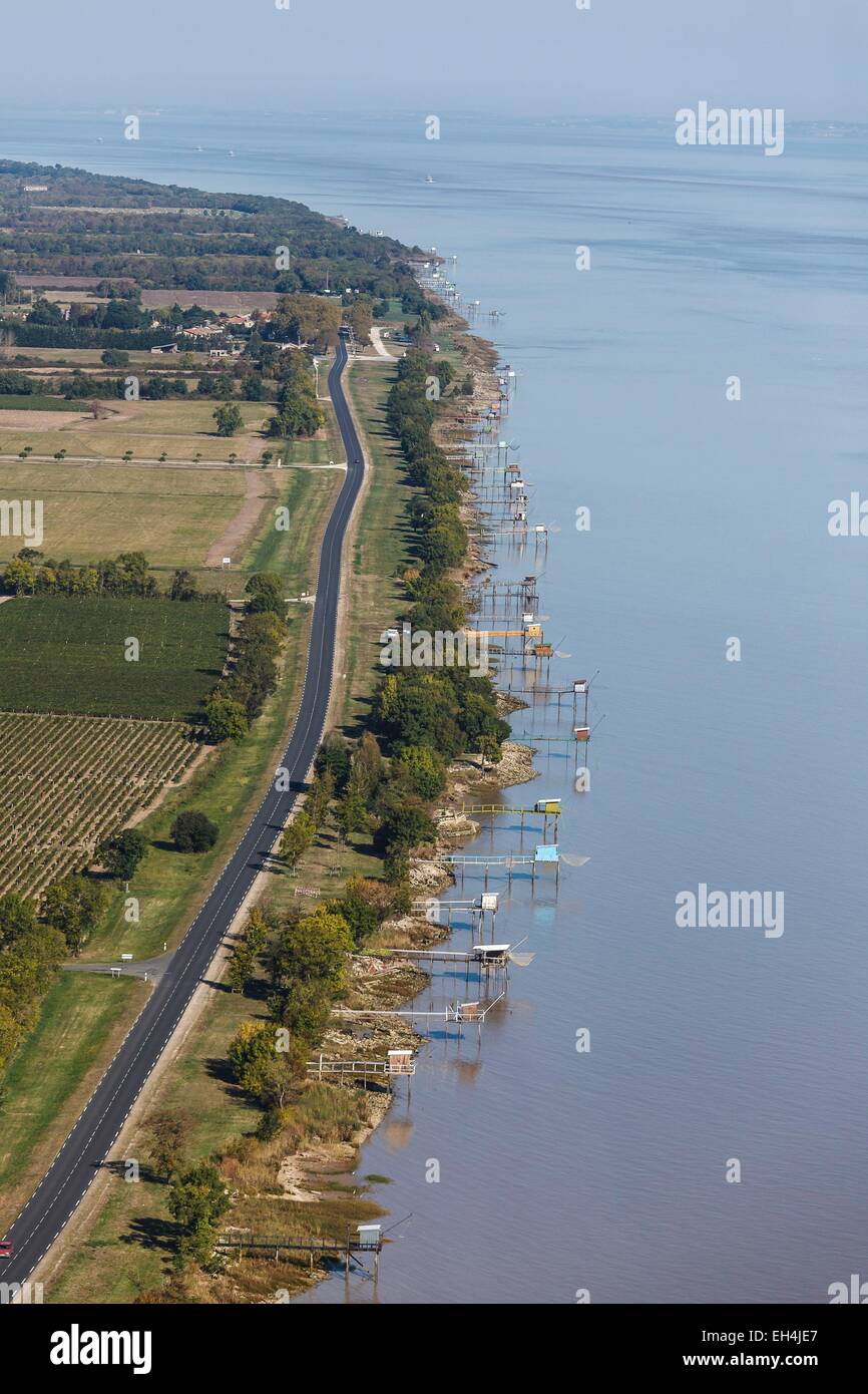 Frankreich, Gironde, Saint Estephe, Fischerei am Fluss Gironde (Luftbild) Stockfoto