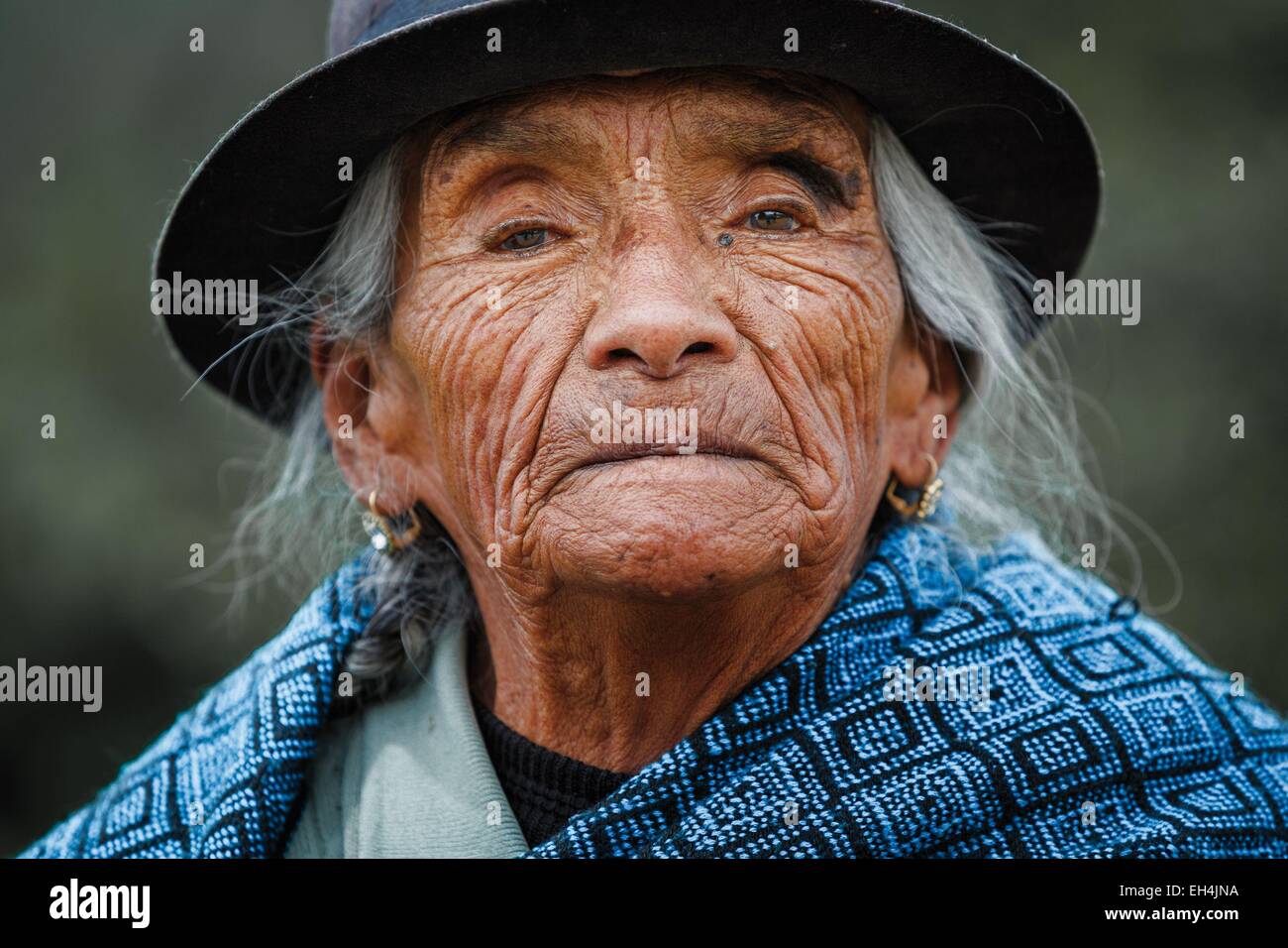 Ecuador, Imbabura, Pijal, Porträt von eine alte Bäuerin Stockfoto