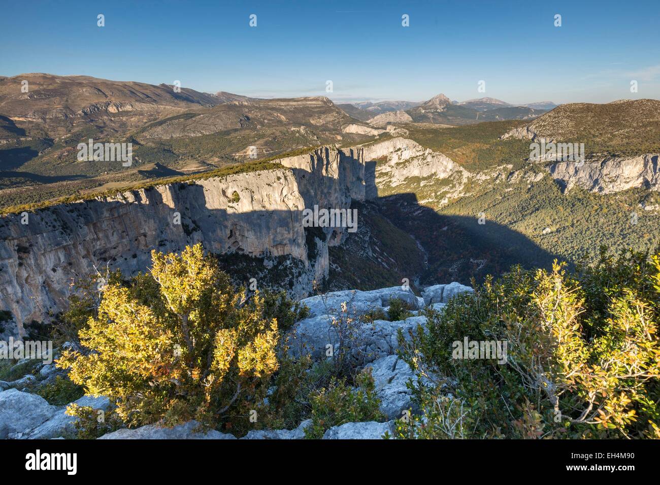 Frankreich, Alpes de Haute Provence, regionalen Naturpark Verdon, Grand Canyon du Verdon, Klippen des Barres Escalès gesehen vom Belvedere delle d'Aire Stockfoto