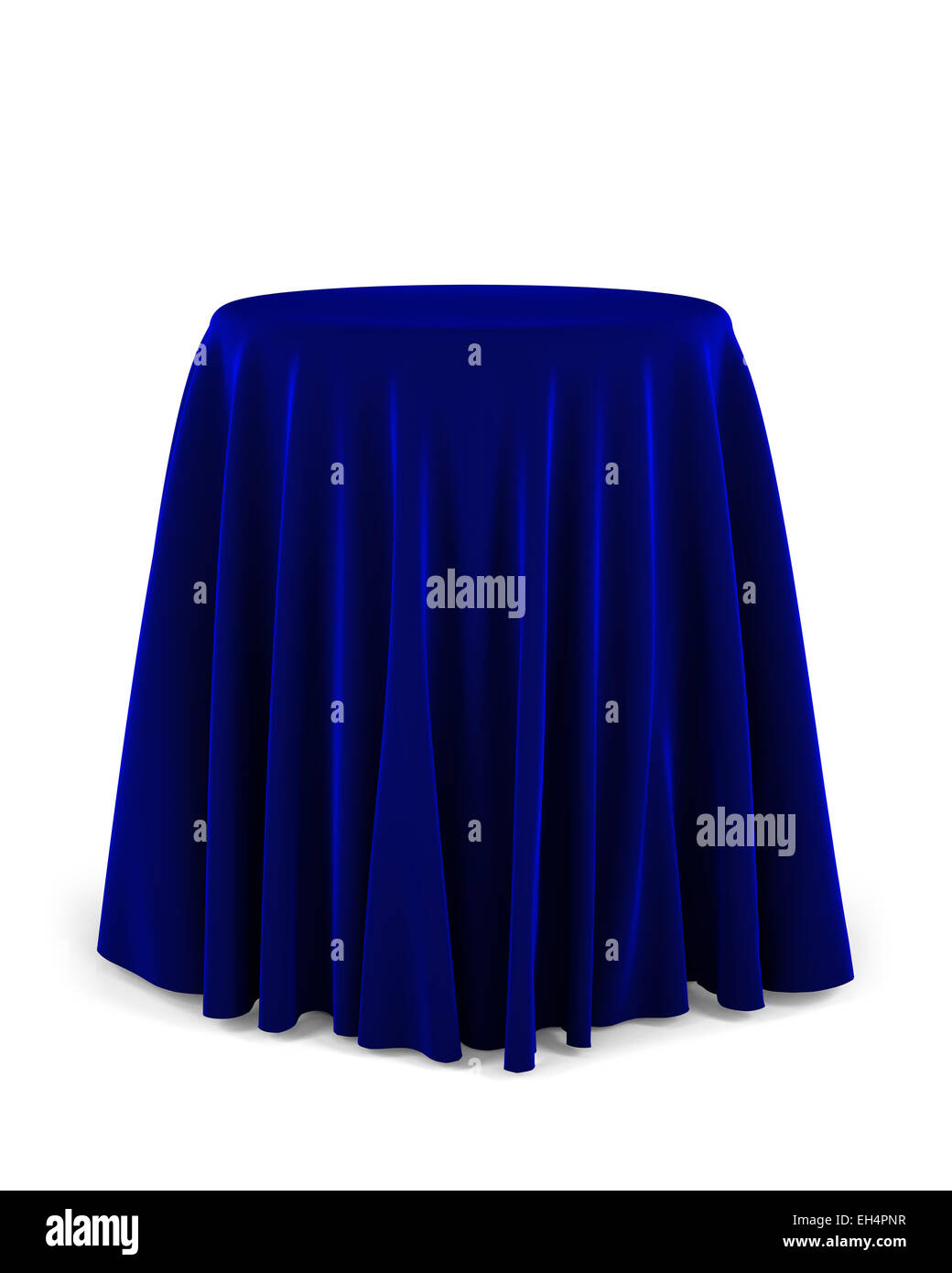 Runde Präsentation Sockel mit einem blauen Tuch bedeckt Stockfoto