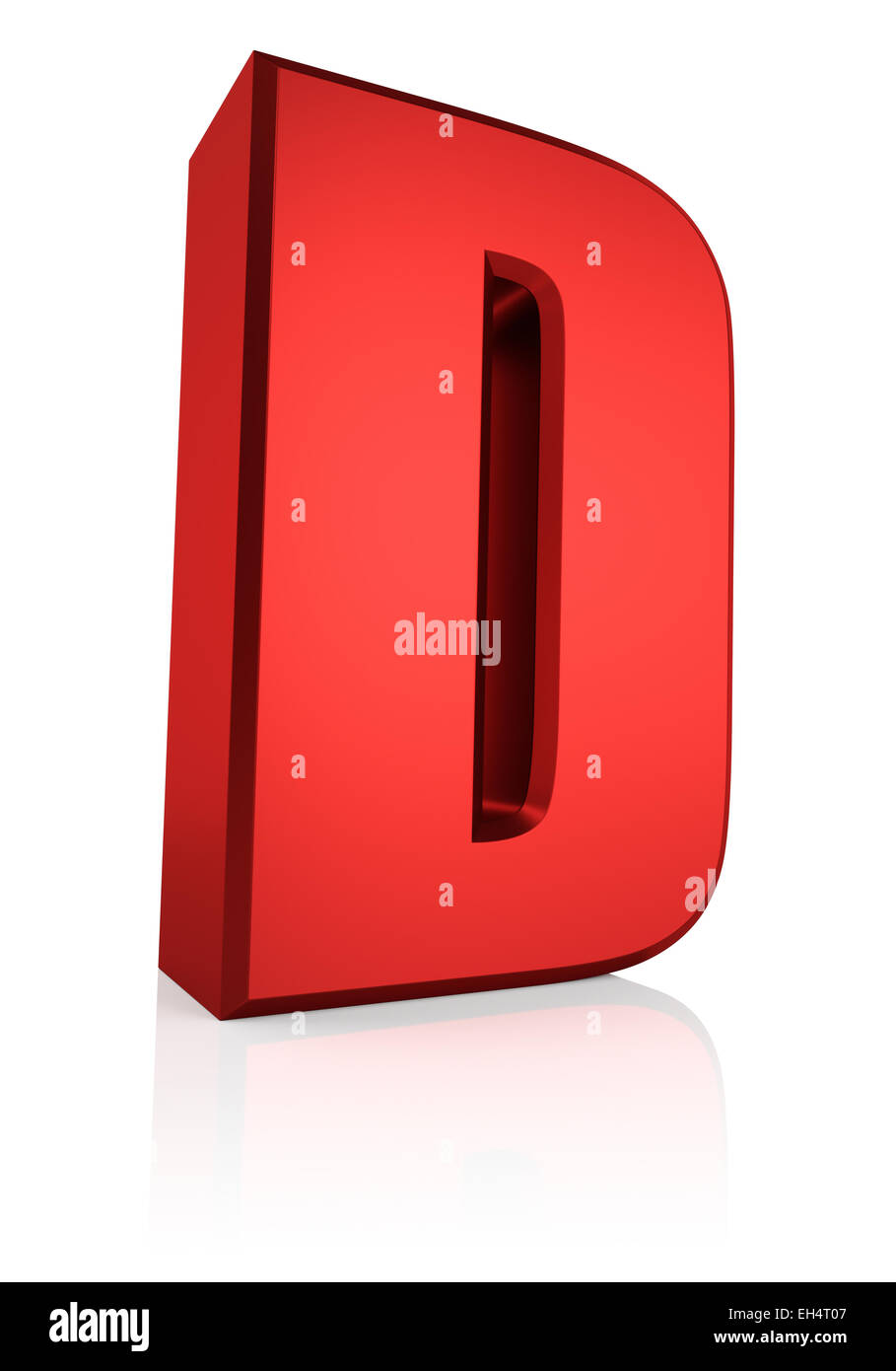 3D Rendering roten Buchstaben D isoliert auf weißem Hintergrund Stockfoto
