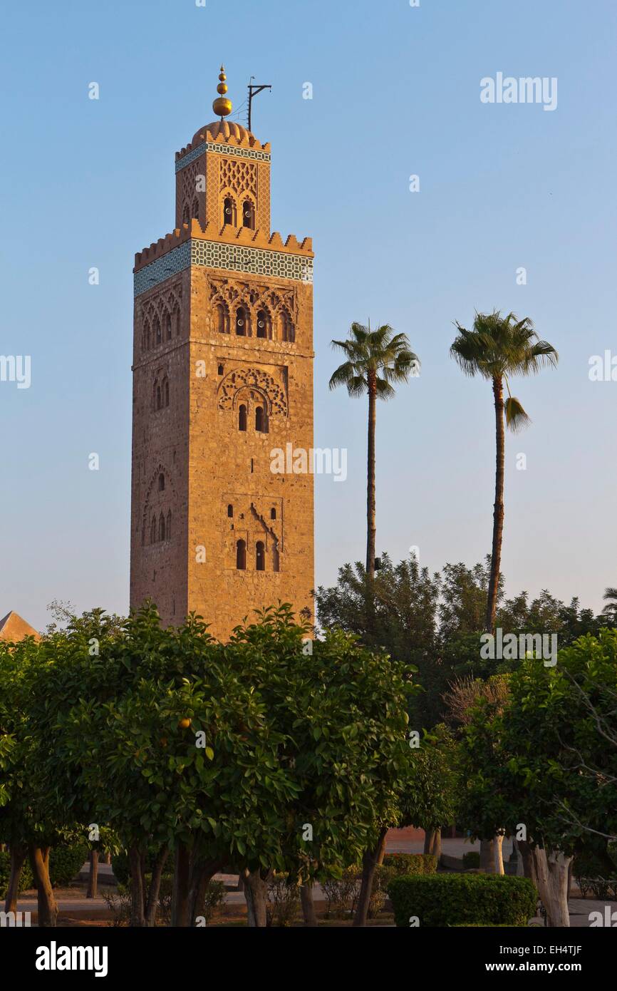 Kaiserstadt, Weltkulturerbe der UNESCO, Koutoubia Moschee, Minarett Medina, Marrakesch, Marokko, hoher Atlas Stockfoto