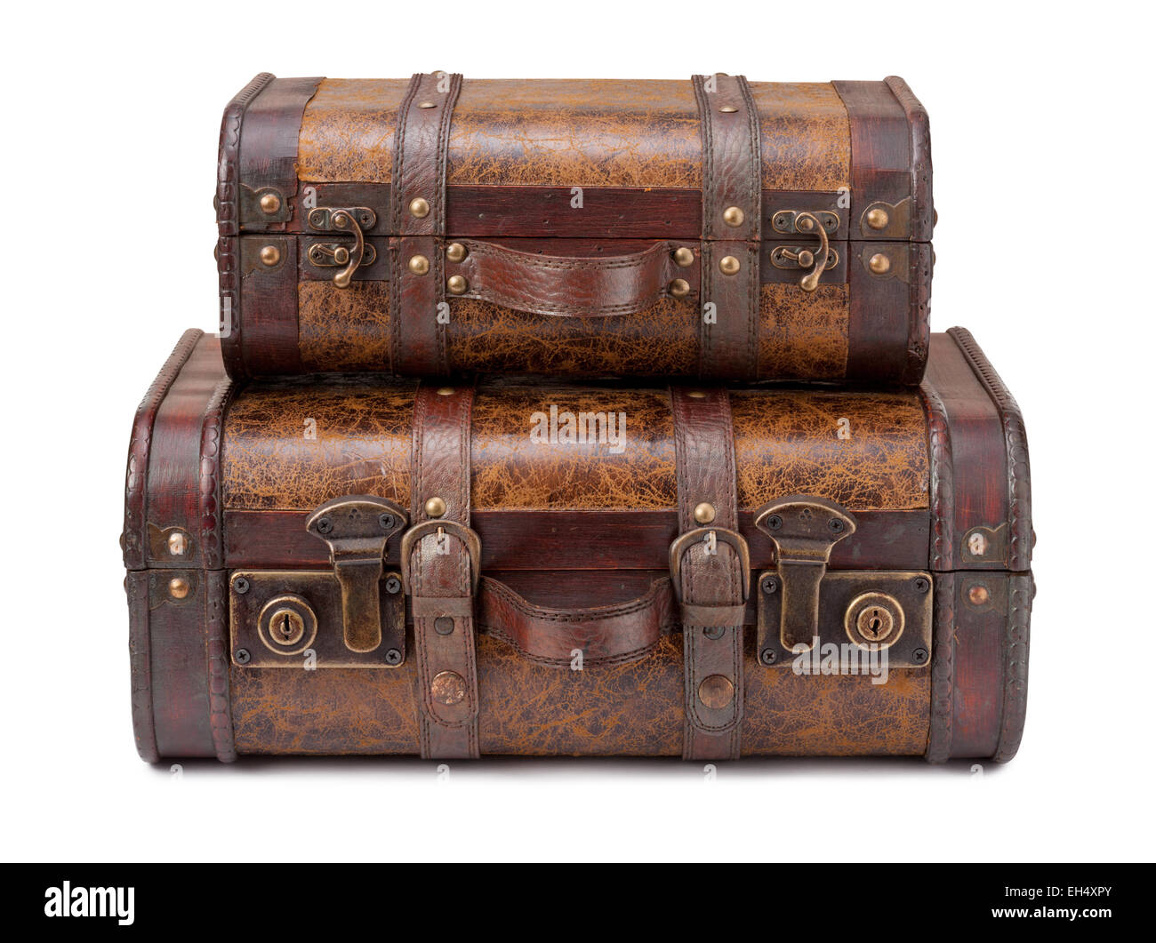 Zwei alte Koffer übereinander gestapelt. Stockfoto