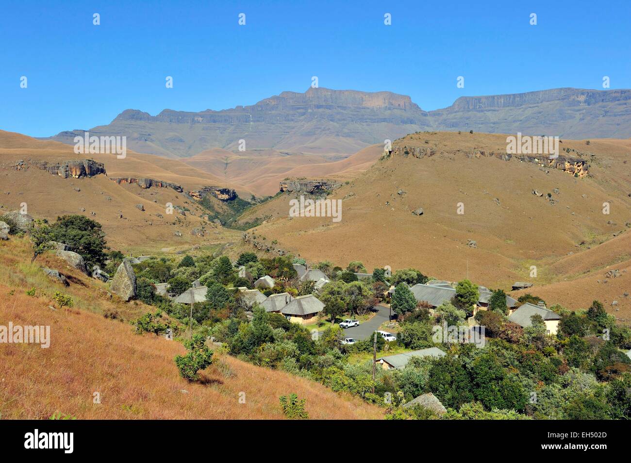 UKhahlamba Park, Weltkulturerbe der UNESCO, des Riesen Castle Valley, des Riesen Castle Lodge, Drakensberge, Kwazulu Natal, Südafrika Stockfoto