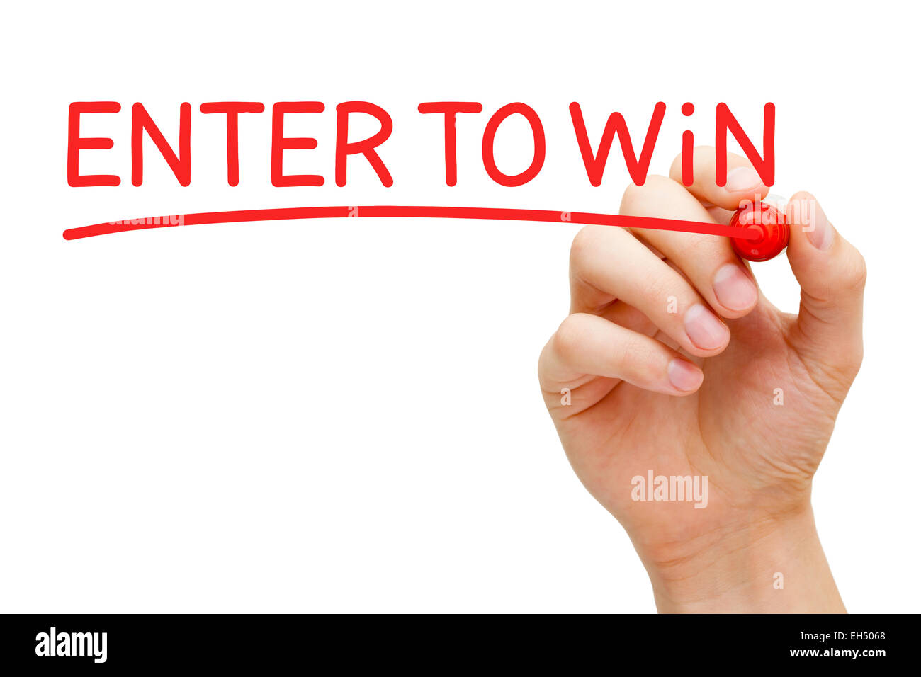 Handschrift Enter gewinnt mit roten Markierung auf transparente wischen. Stockfoto