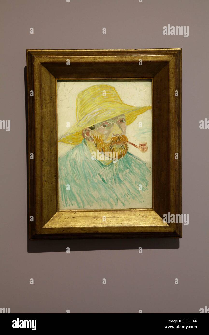 Frankreich, Bouches du Rhone, Arles, Stiftung Van Gogh, Ausstellung Farben des Nordens, Farben des Südens (2014), Selbstbildnis im Stroh Hut Vincent Van Gogh, 1887 Stockfoto