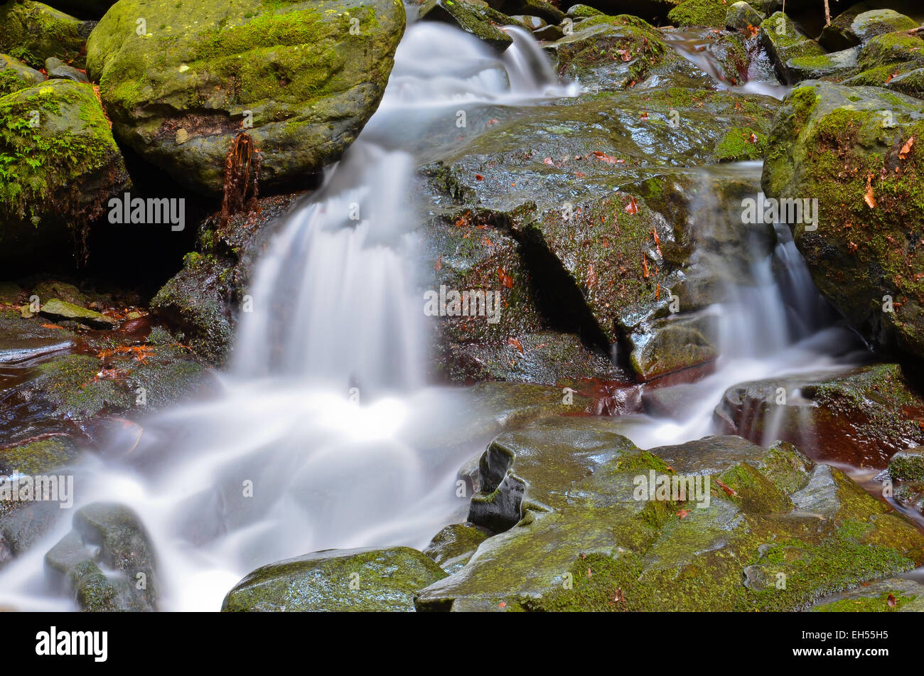 Ansicht des Stromes in einer Reihe von kleinen Wasserfällen Stockfoto