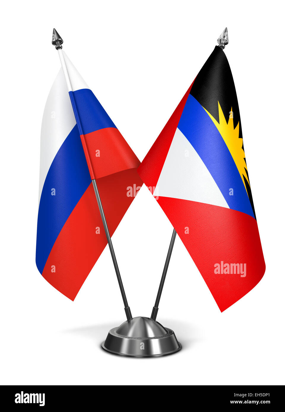 Russland, Antigua und Barbuda - Miniatur-Flags, Isolated on White Background. Stockfoto