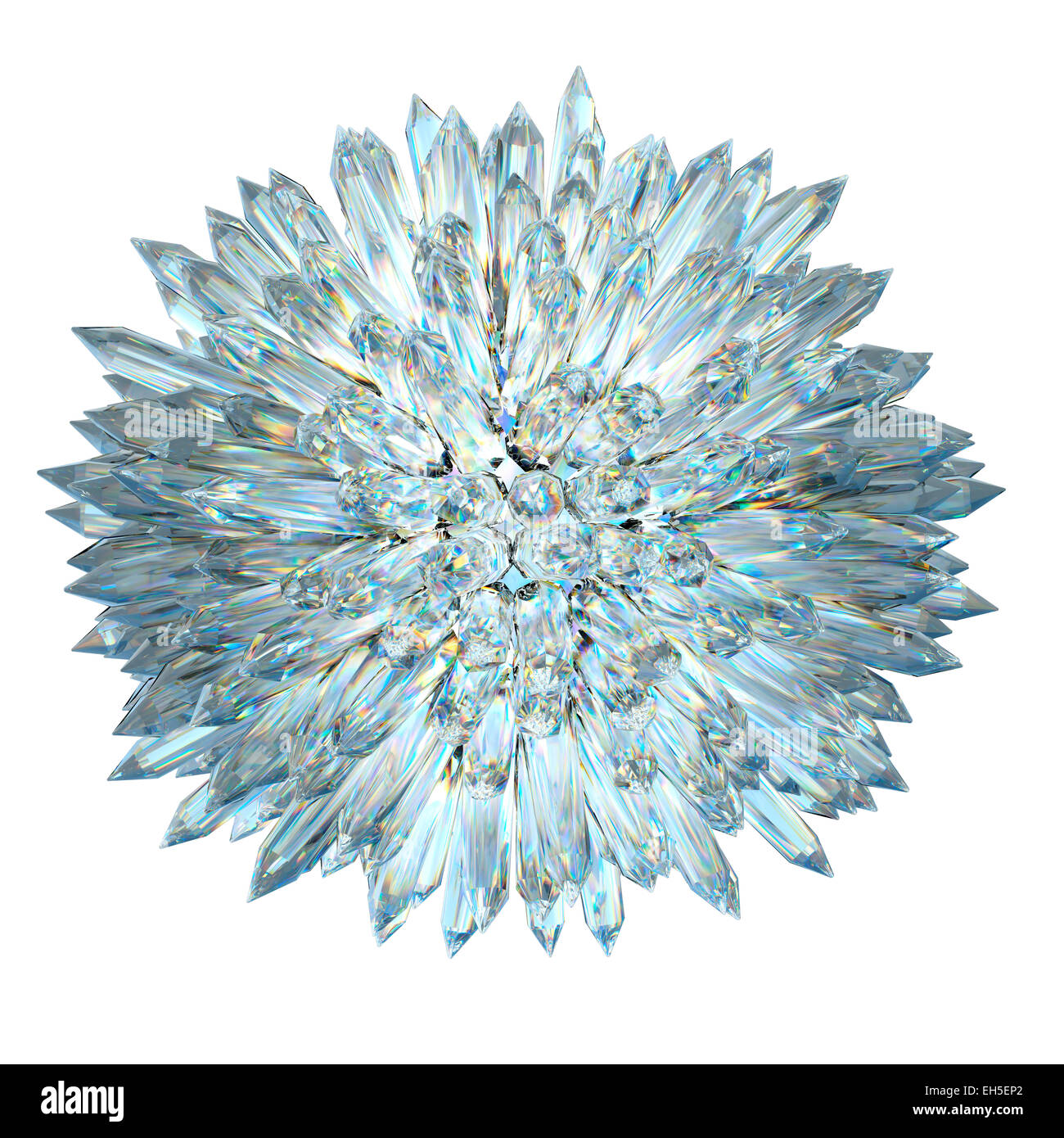 Mineralien: Kristall Kugel mit akuten Spalten isoliert auf weiß Stockfoto