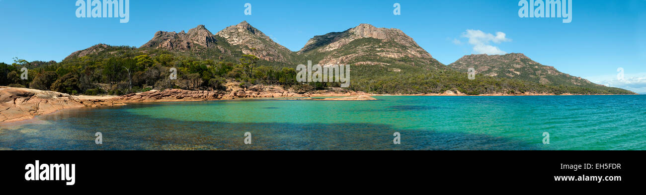 Panorama der Honeymoon Bay, Freycinet NP, Tasmanien, Australien Stockfoto