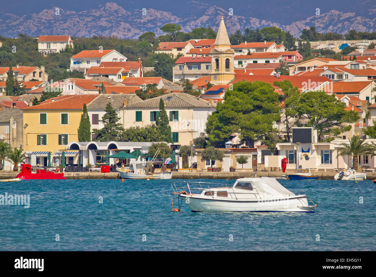 Blick Stadt Novalja, Insel Pag, Kroatien Stockfoto