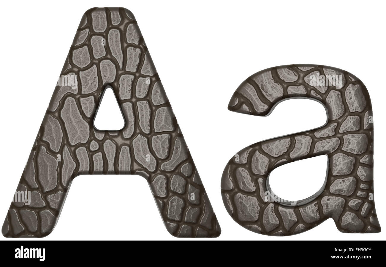 Alligator Haut Schrift A Kleinbuchstaben und Großbuchstaben isoliert auf weiss Stockfoto