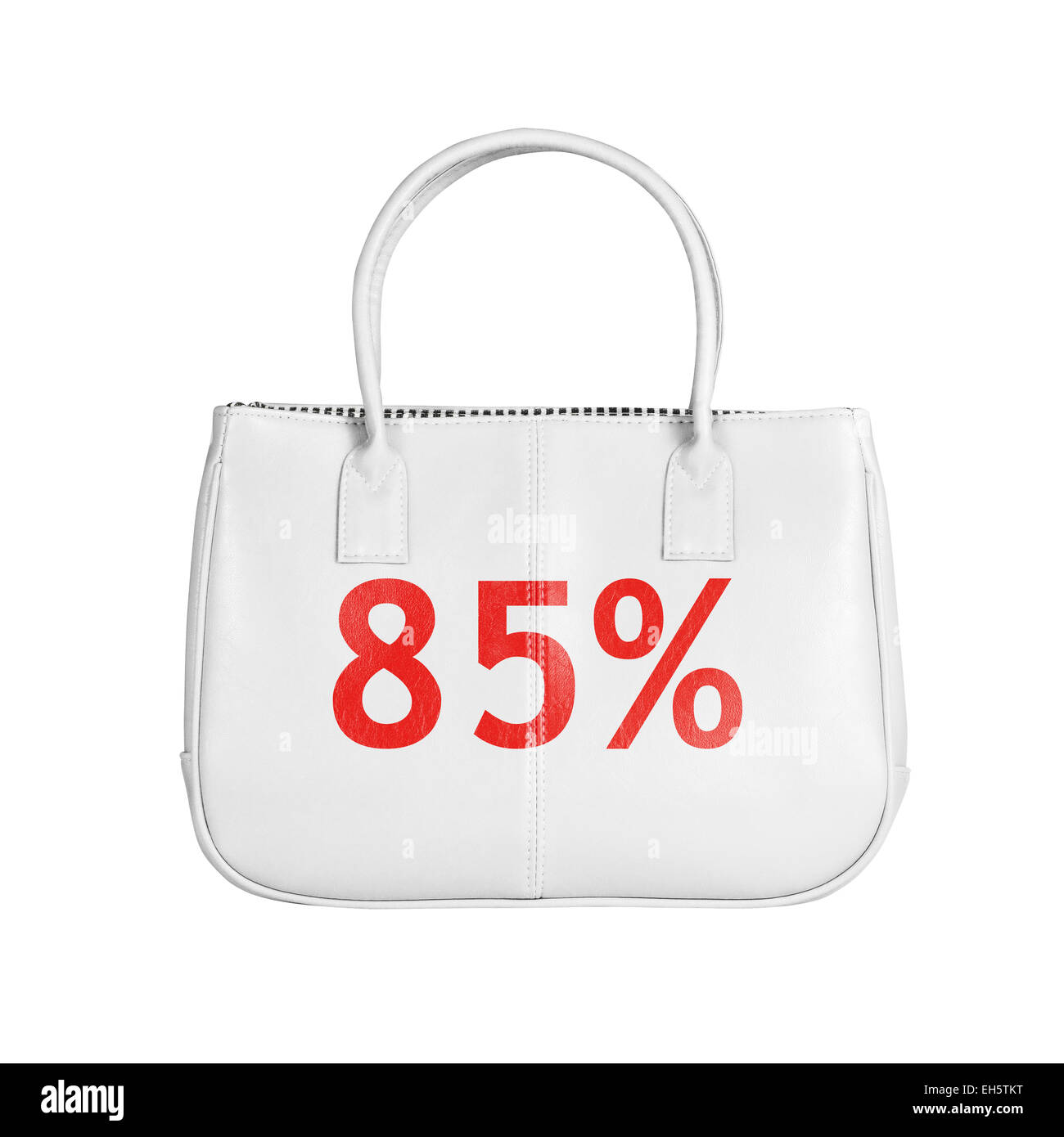 Fünfundachtzig Prozent Verkauf Tasche. Gestalterisches Element isoliert auf weißem Hintergrund mit Beschneidungspfad Stockfoto