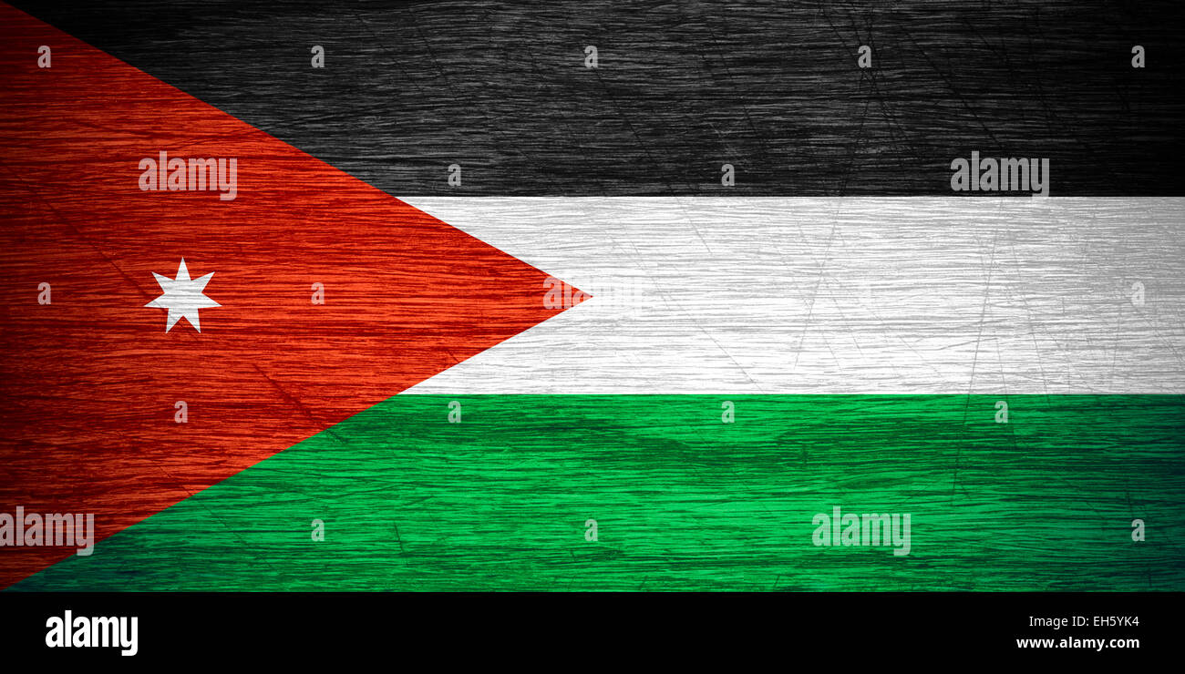 Jordanien-Flagge oder jordanischen Banner auf Holz Textur Stockfoto