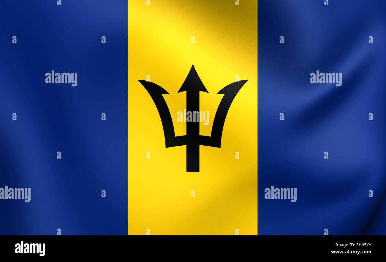 Flagge von Barbados. Hautnah. Stockfoto