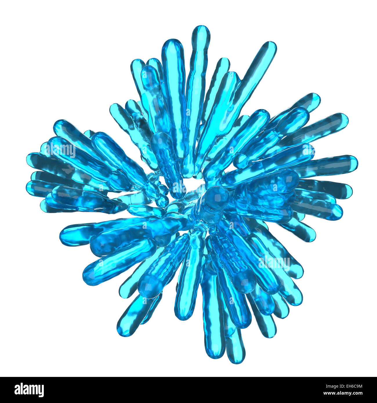 Blau gefrorene Flüssigkeit Spalten in abstrakte Kugelform auf weiß Stockfoto