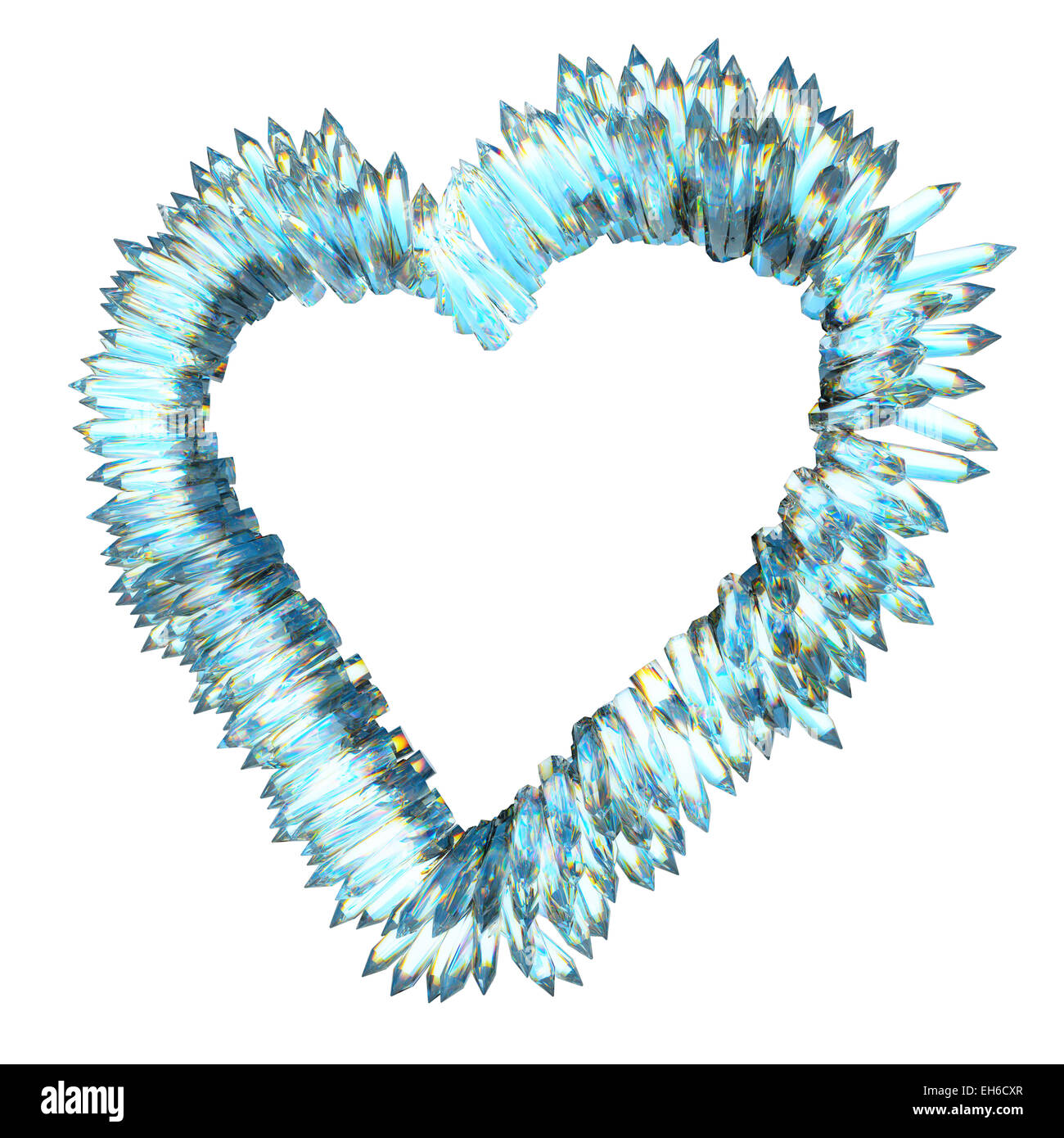 Eifersucht und scharfe Liebe: Herz Kristallform isoliert auf weiss Stockfoto