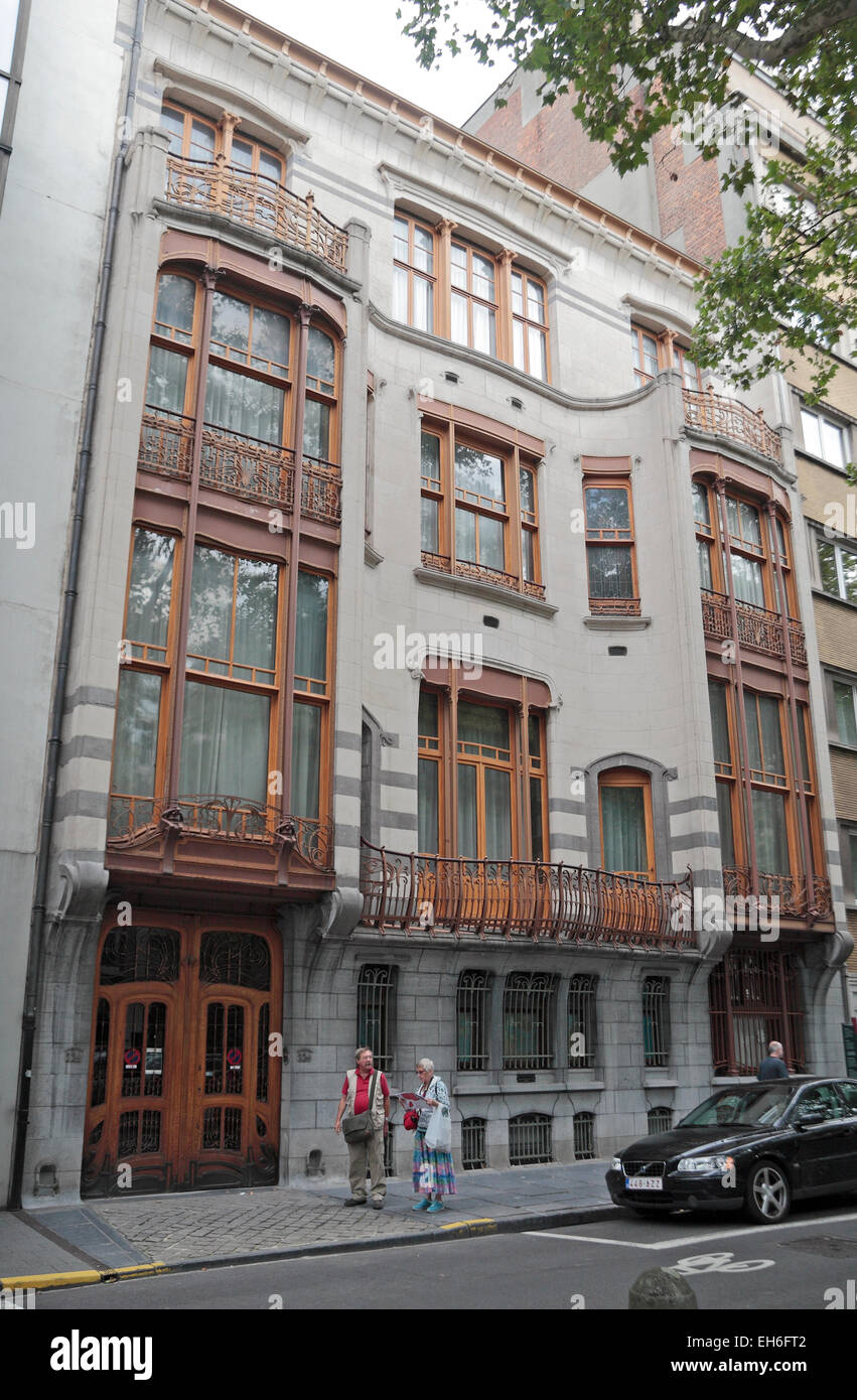 Das Hotal Solvay, entworfen von Victor Horta, eine der vielen Jugendstilbauten an Avenue Louise, Brüssel, Belgien. Stockfoto