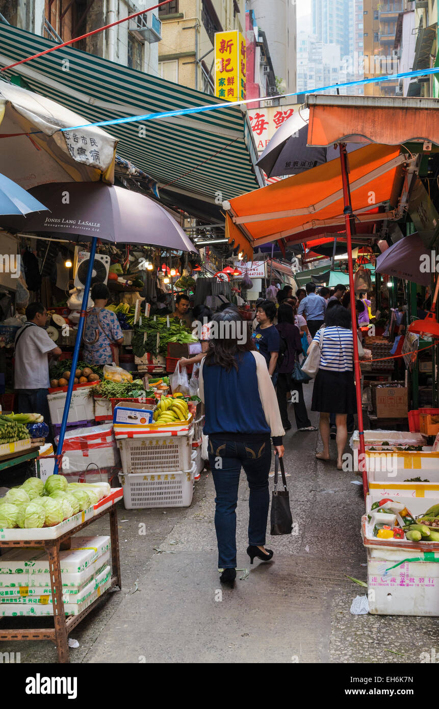 Beschäftigt, Graham Street Market, Hongkong, Central, Hong Kong Island Stockfoto