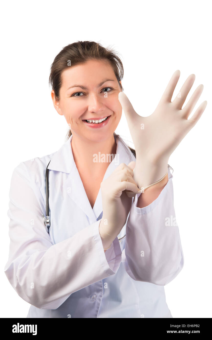 Arzt tragen Gummihandschuhe vor der operation Stockfoto