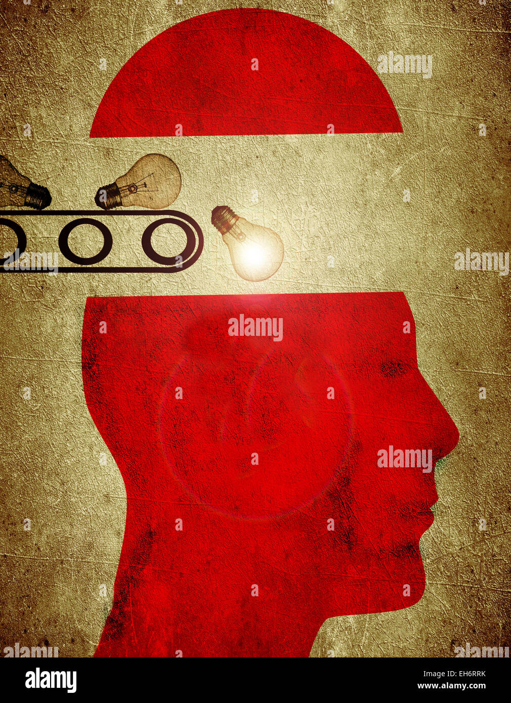 roten Silhouette mit Birne Kreativität Fabrik Konzept digitale illustration Stockfoto
