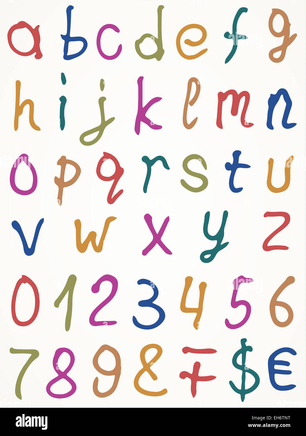 Satz von Buchstaben mit Zahlen und Symbolen, Vektorillustration