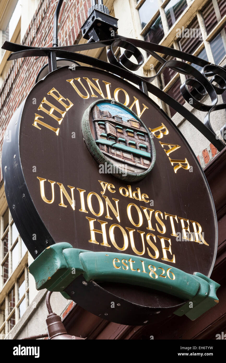 Die Union Bar und Ye Olde Union Oyster House unterzeichnen, Union Street, Boston, Massachusetts, USA Stockfoto