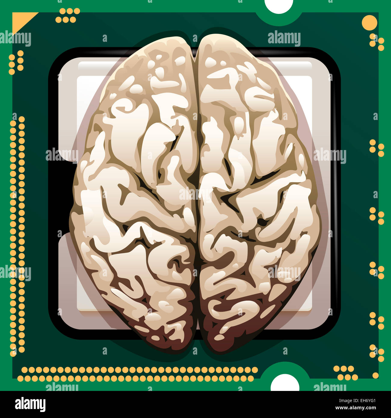 Abbildung mit menschliche Gehirne als Metapher neuer Technologien im Hauptprozessor Einheit eingefügt Stockfoto