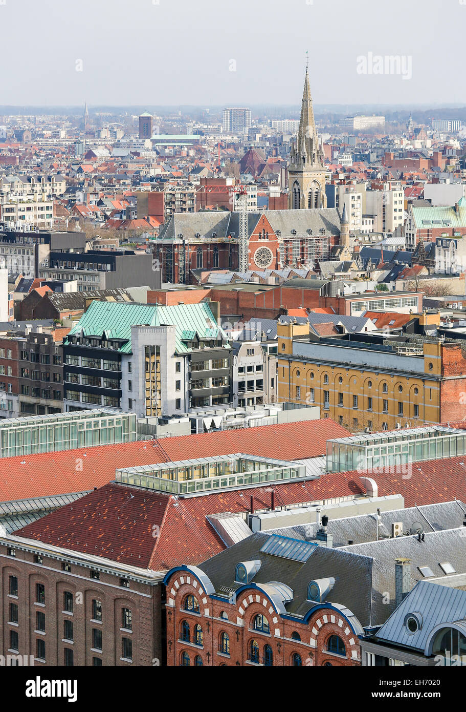 Blick auf das Zentrum von Antwerpen, mit der Kirche des Heiligen Antonius am Paardenmarkt, die Universität Quartale in Antwerpen, Stockfoto
